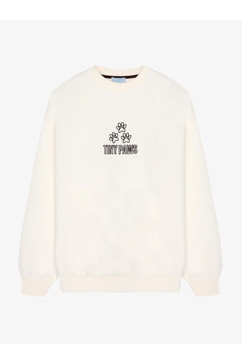 Köpek ve Pati Desenli Oversize Sweatshirt Ekru