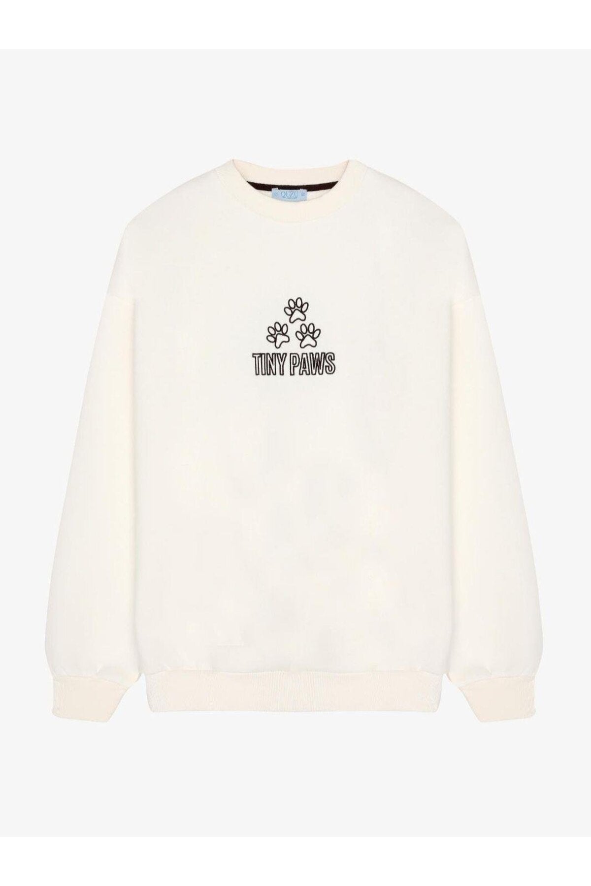 Köpek ve Pati Desenli Oversize Sweatshirt Ekru