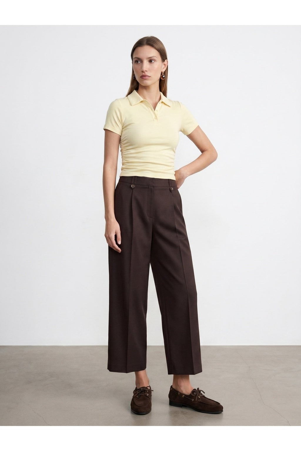 32614 Polo Yaka Top-Açık Sarı