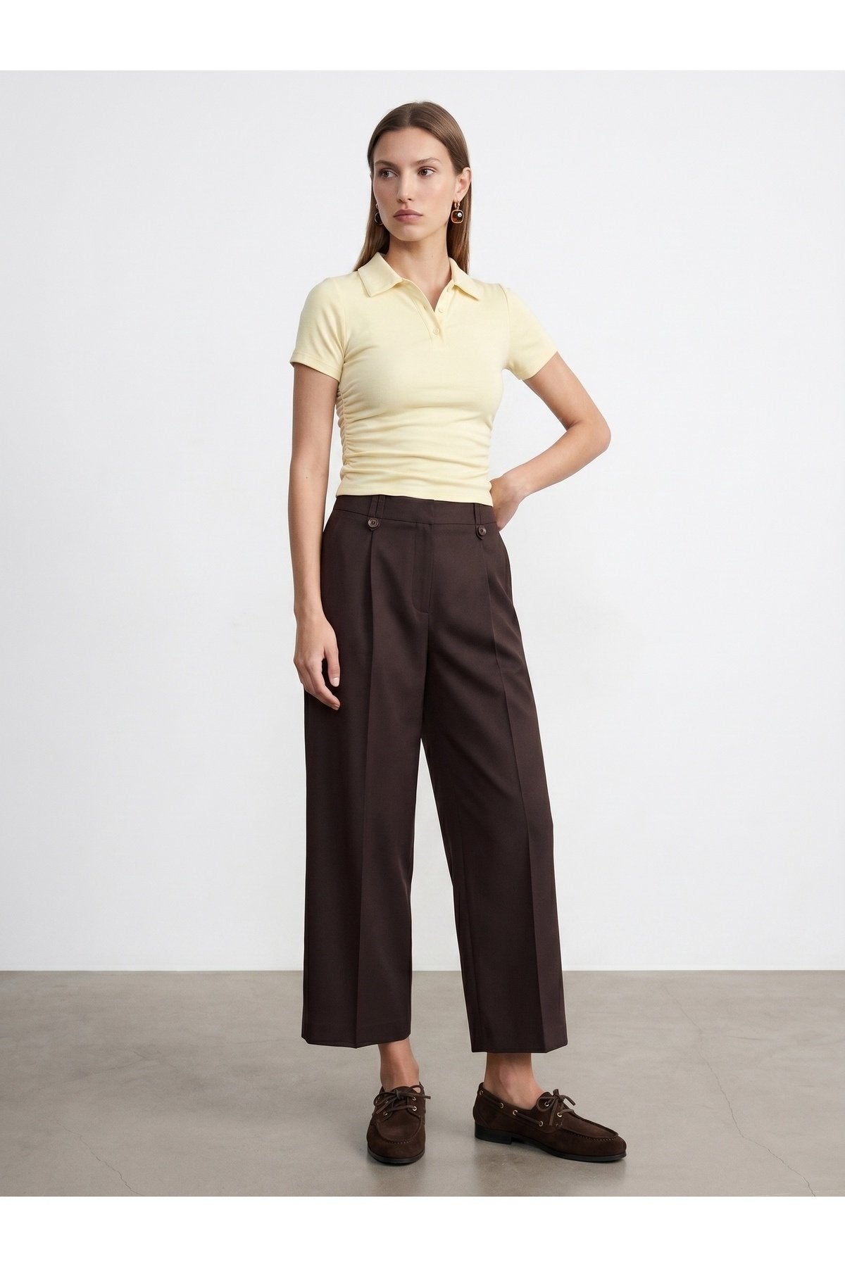 32614 Polo Yaka Top-Açık Sarı