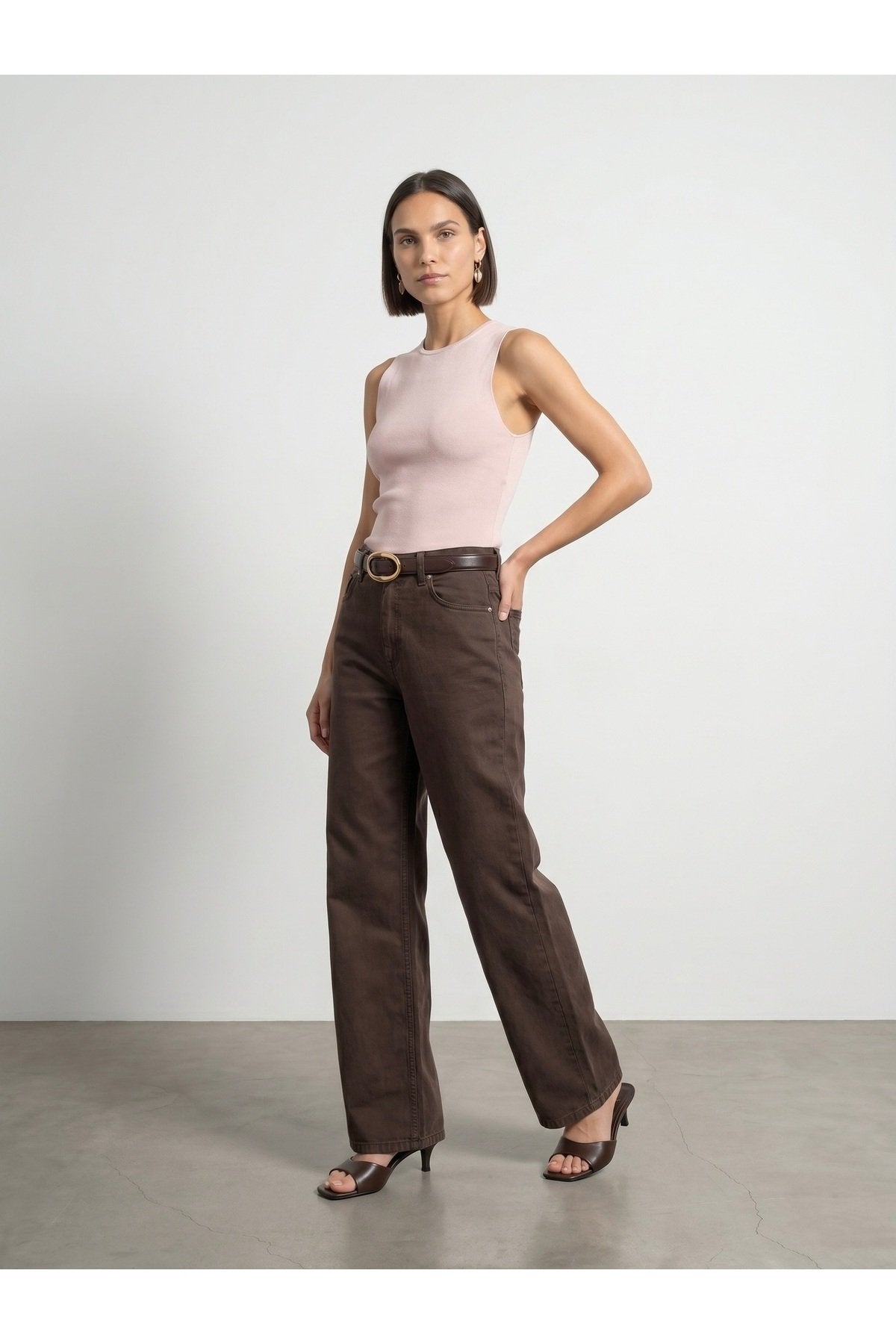 72323 Lyocell Karışımlı Wide Leg Jean-Kahve