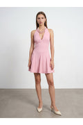 91633 Halter Yaka Mini Elbise-Toz Pembe