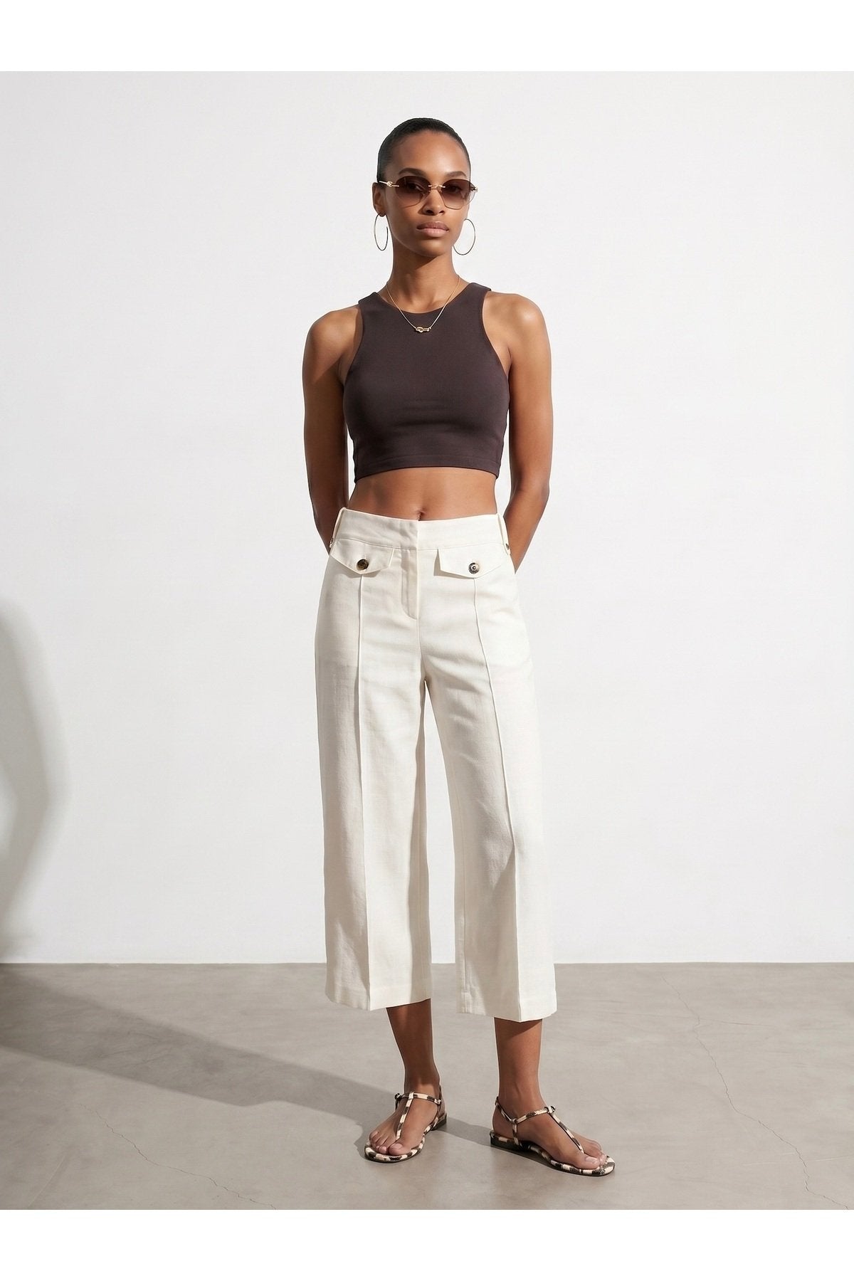 32941 Lyocell Crop Top-Koyu Kahve
