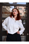 Kapüşonlu Crop Sweatshirt -Beyaz