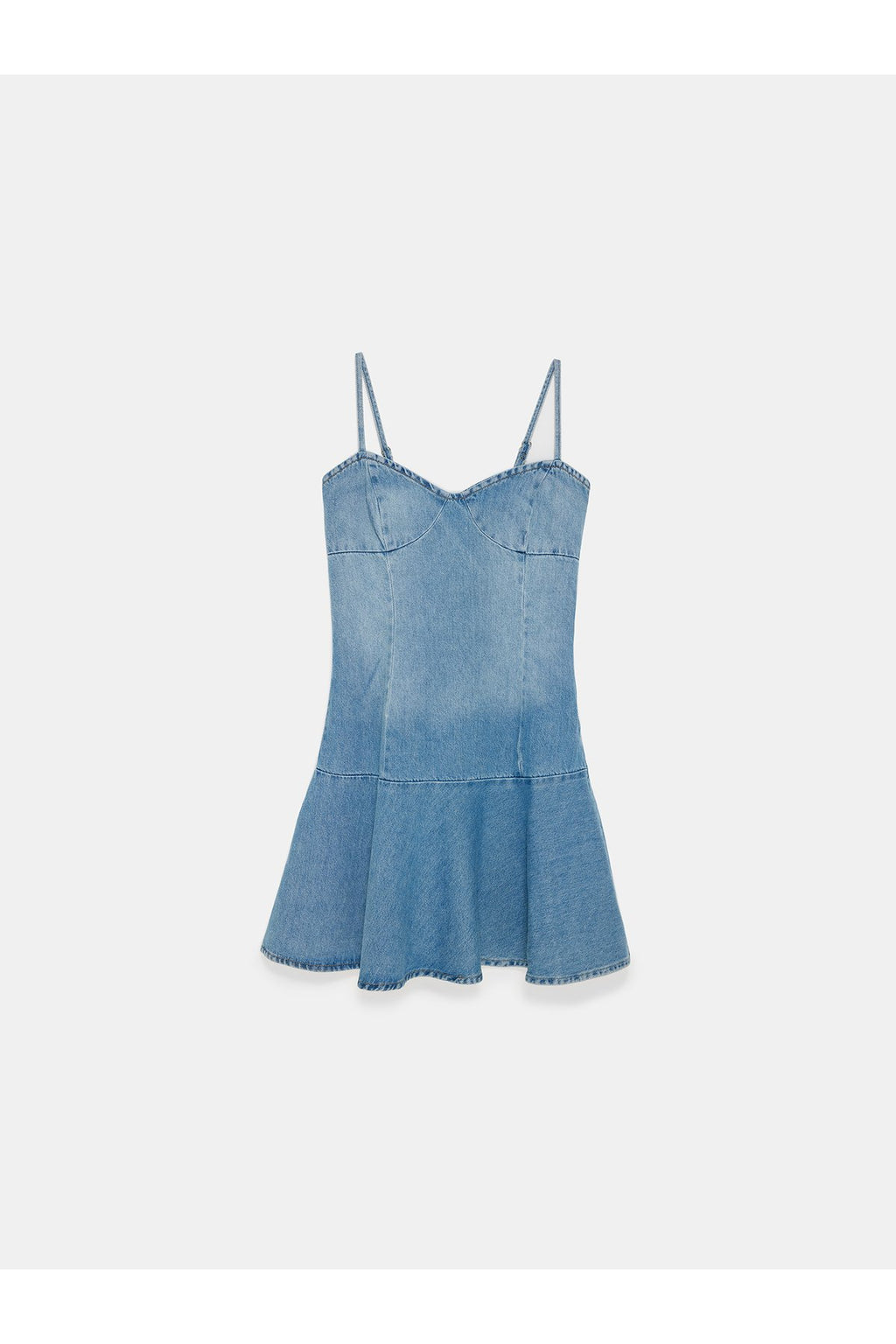 90582 %100 Pamuk Mini Denim Elbise-Mavi