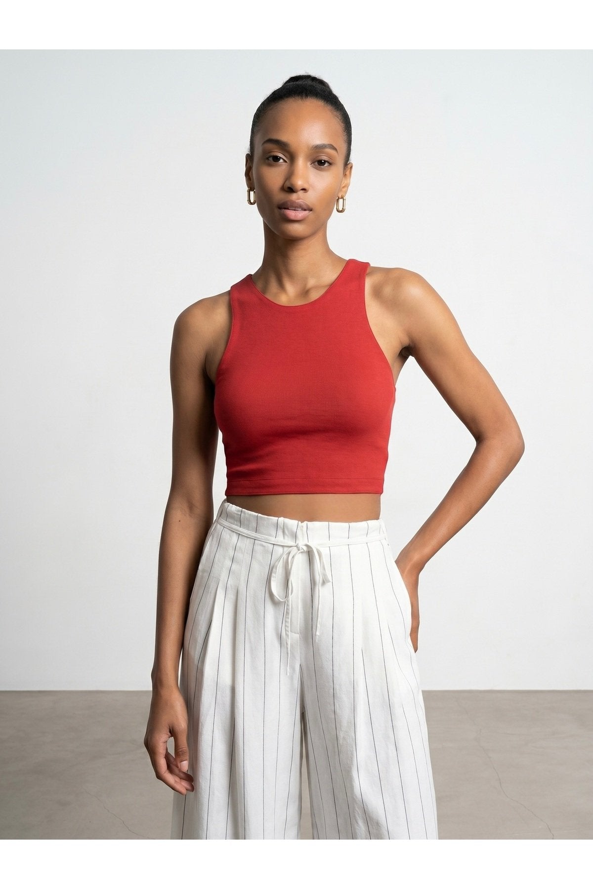 32941 Halter Yaka Crop Top-Kırmızı