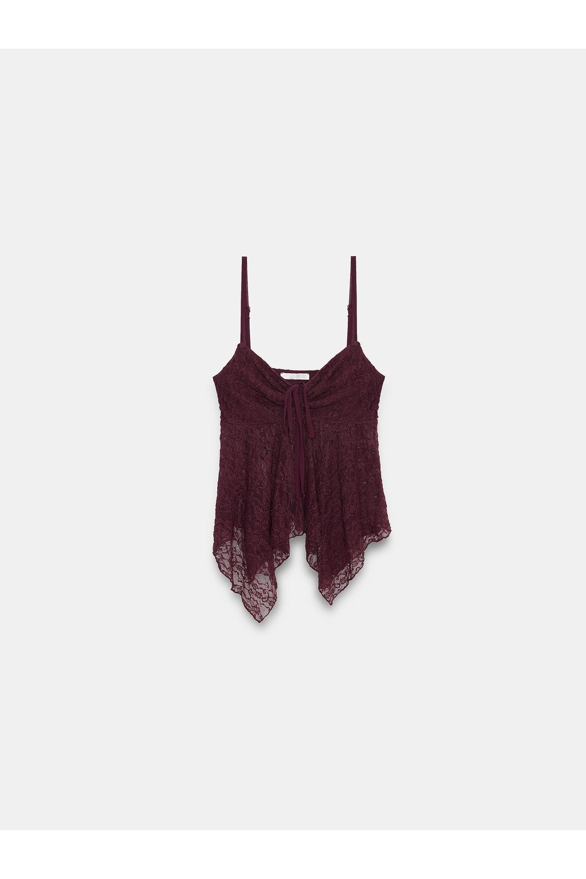 32768 Askılı Dantel Top-Bordo