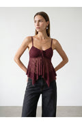 32768 Askılı Dantel Top-Bordo