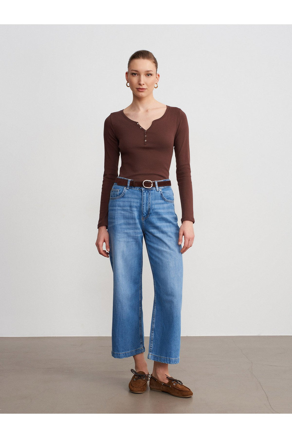 72298 Kemerli Geniş Paça Jean-Mavi