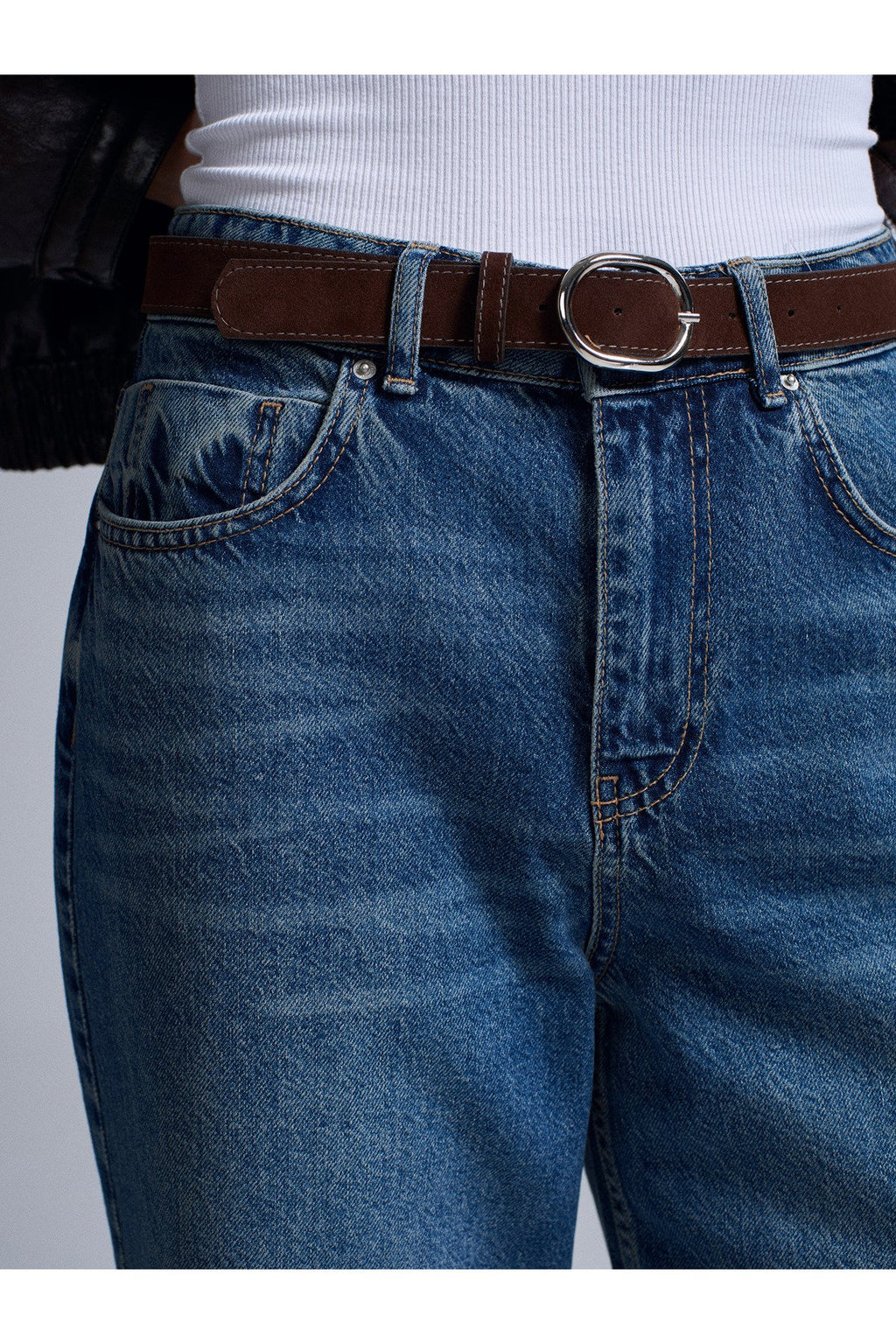 72072 %100 Pamuk Kemerli Wide Leg Jean-Mavi