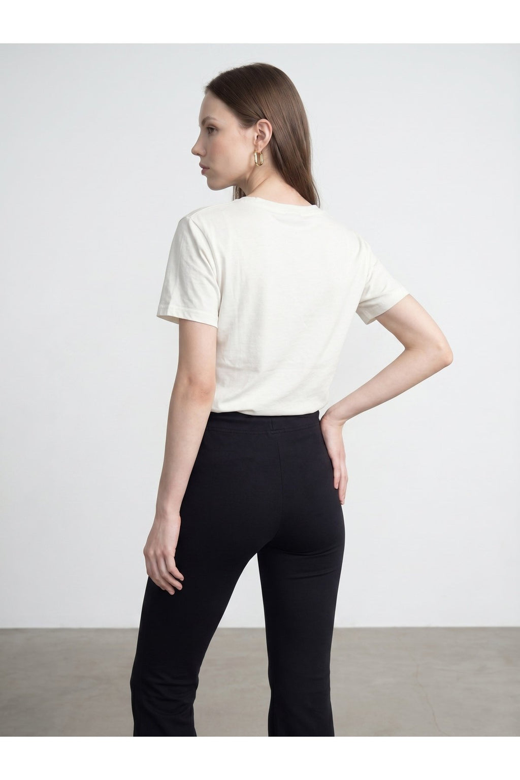 32847 Lyocell Karışımlı V Yaka T-shirt-Ekru