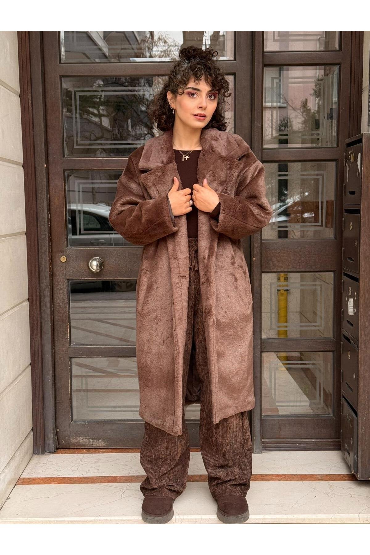 Oversize Peluş Kaban -Vizon
