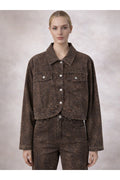 Leopar Desen Oval Kesim Denim Ceket -Kahve