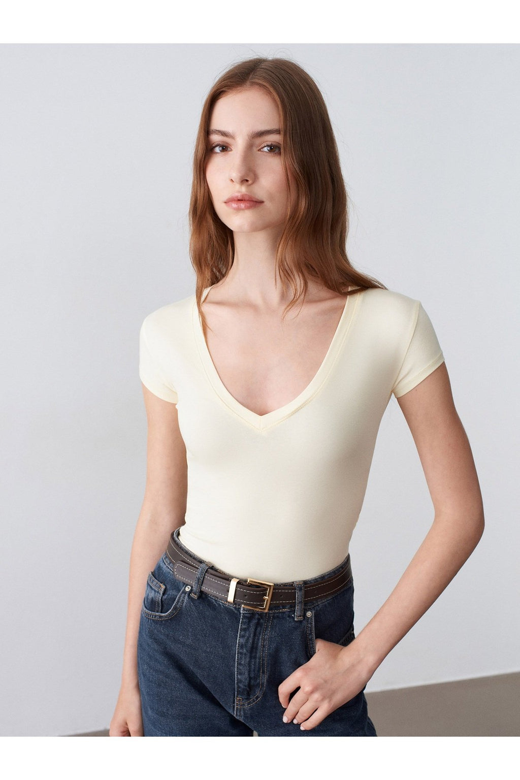32799 V Yaka Top-Açık Sarı