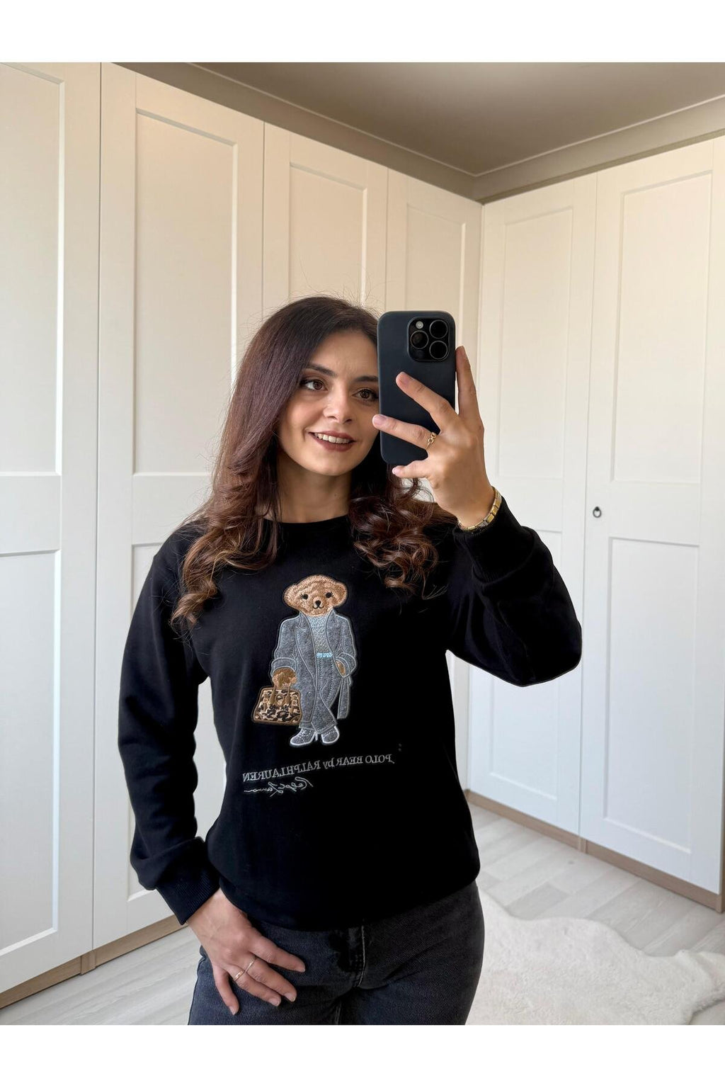 Baskı Detay Crop Sweatshirt -Bej