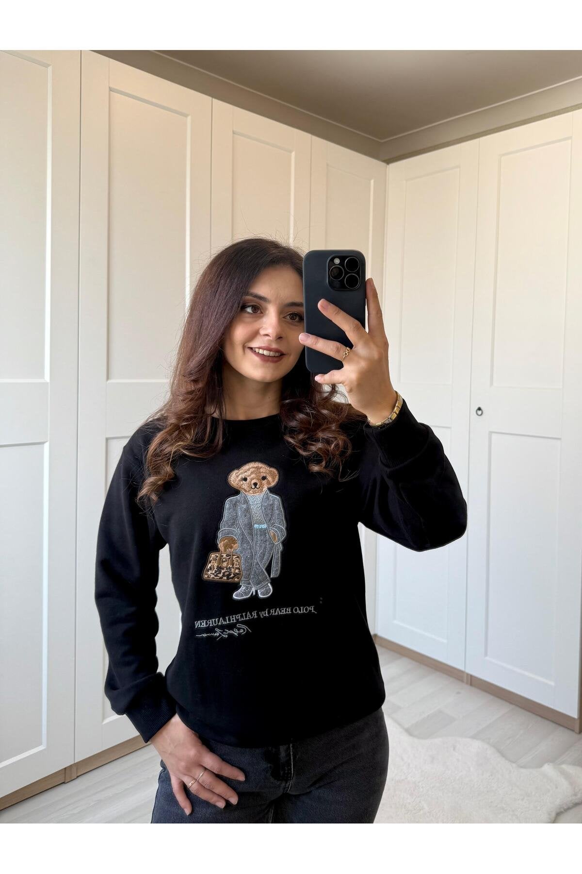 Baskı Detay Crop Sweatshirt -Bej