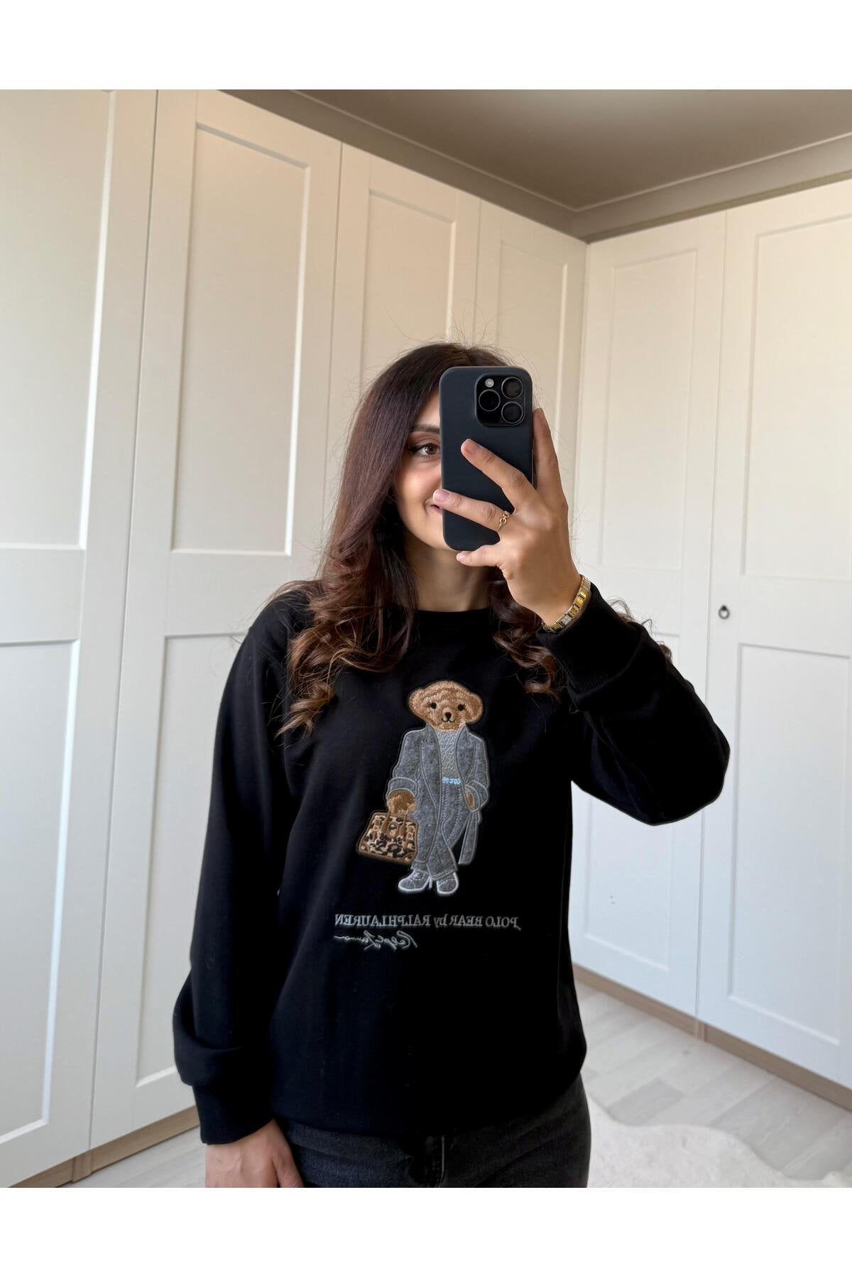 Baskı Detay Crop Sweatshirt -Bej