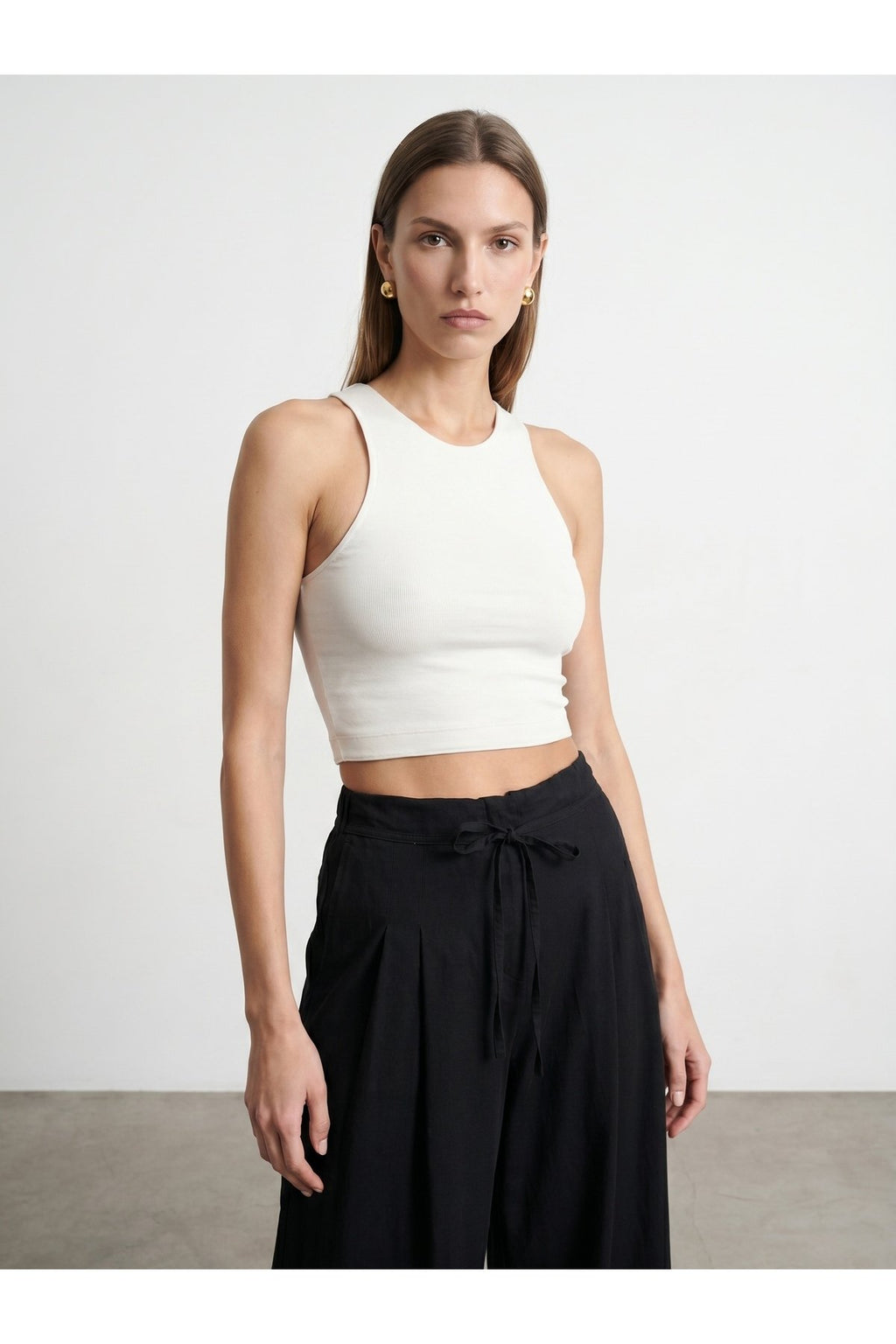 32941 Halter Yaka Crop Top-Ekru