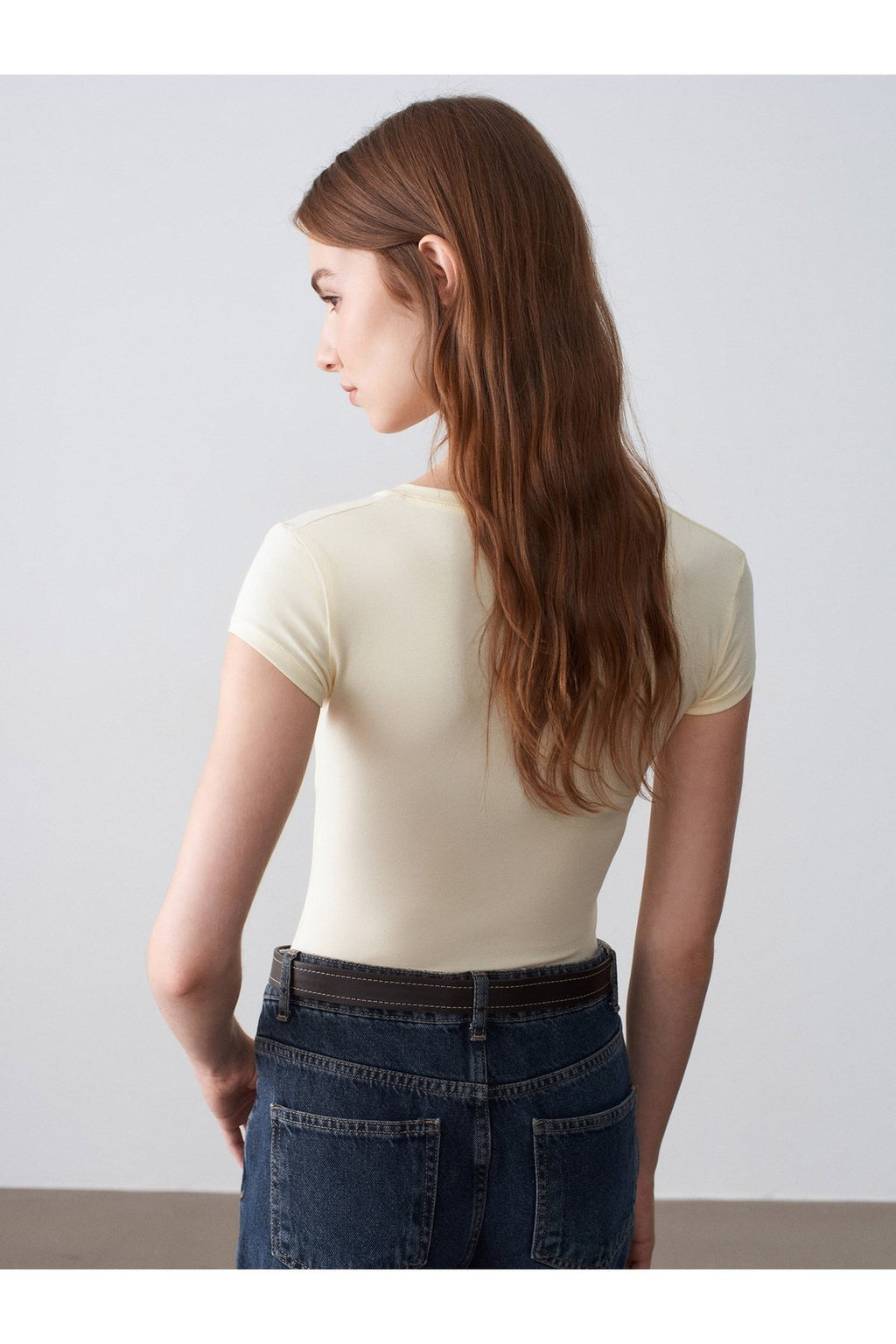 32799 V Yaka Top-Açık Sarı