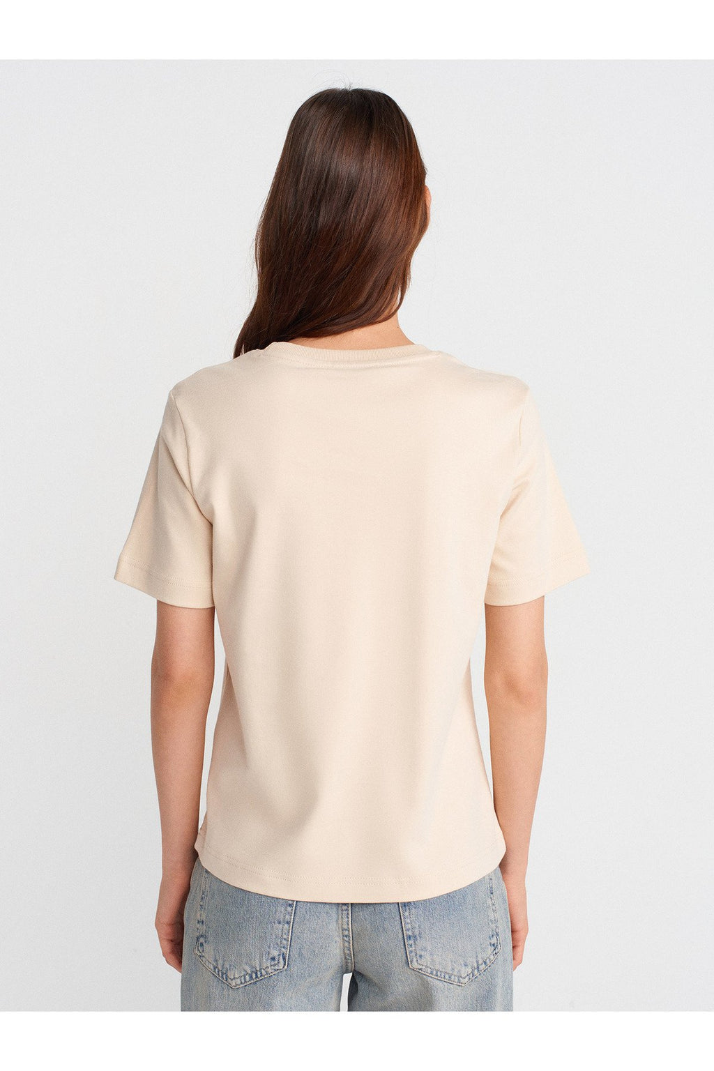 31763 %100 Pamuk Bisiklet Yaka T-shirt-Taş