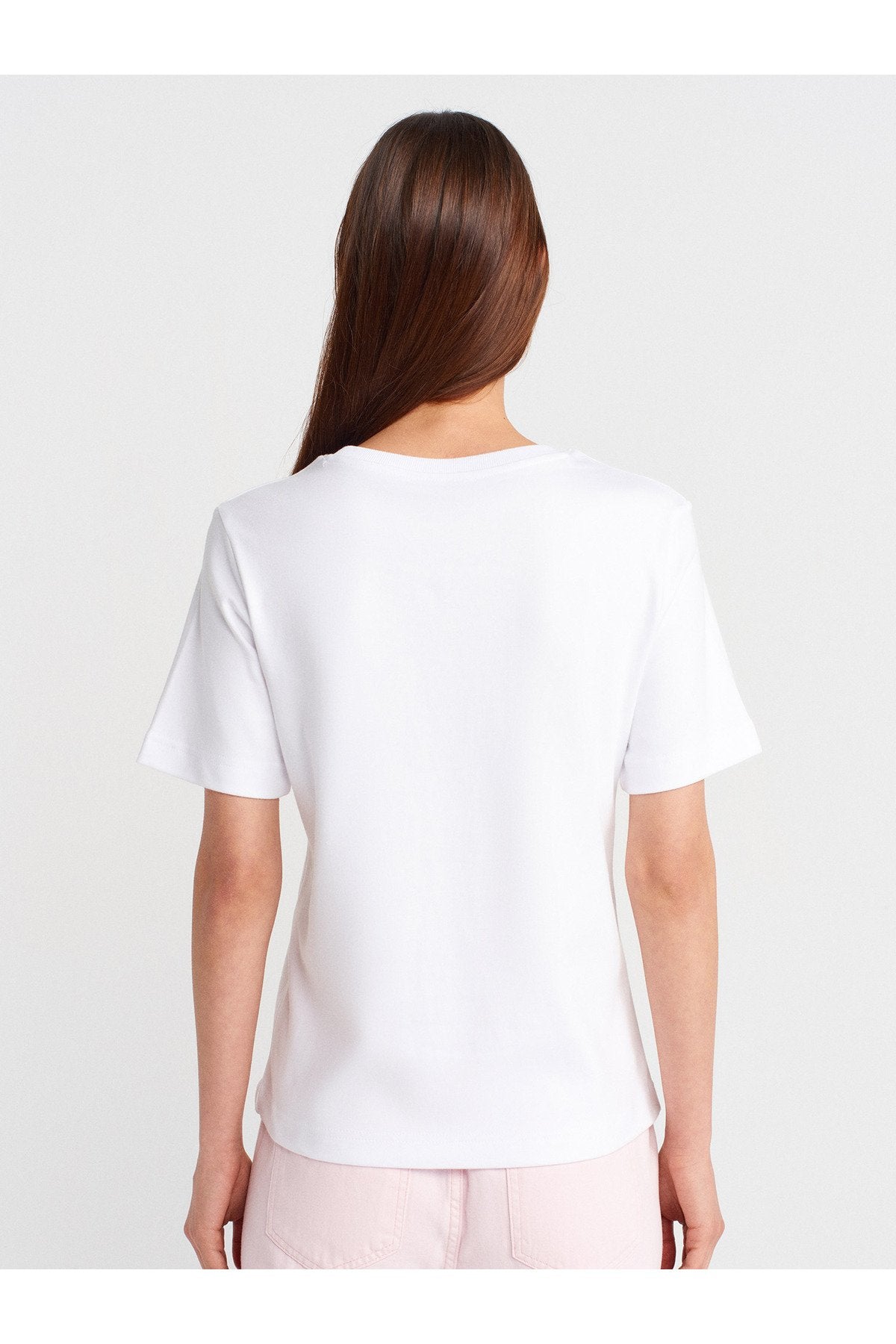 31763 %100 Pamuk Bisiklet Yaka T-shirt-Beyaz