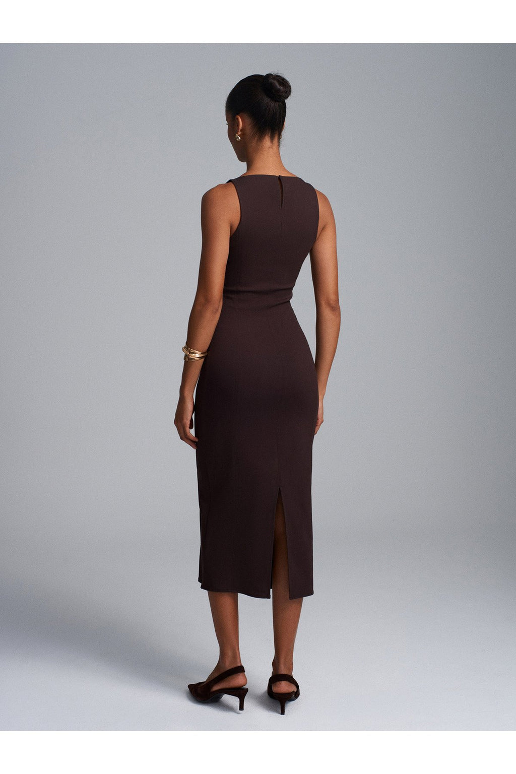 91099 Extra Slim Fit Midi Elbise-Koyu Kahve