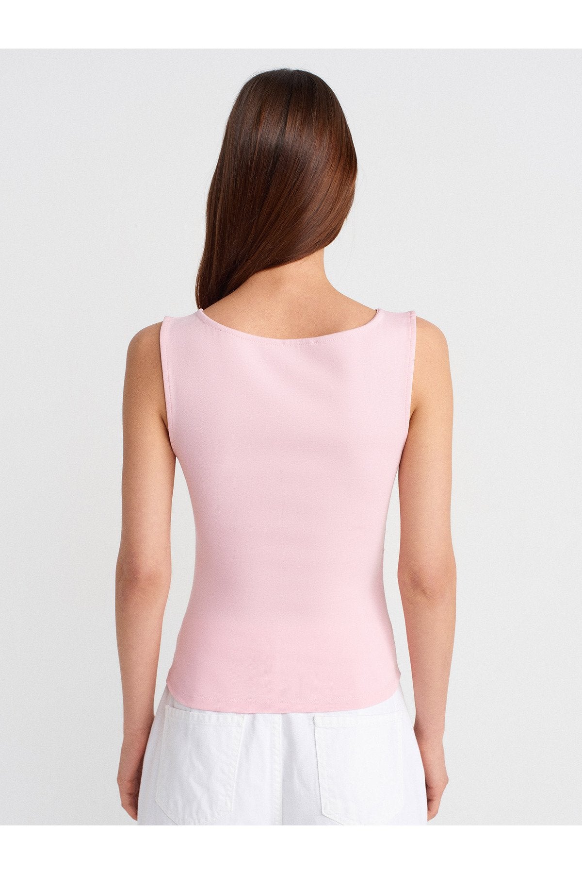 31589 Büzgülü Kayık Yaka Top-Toz Pembe