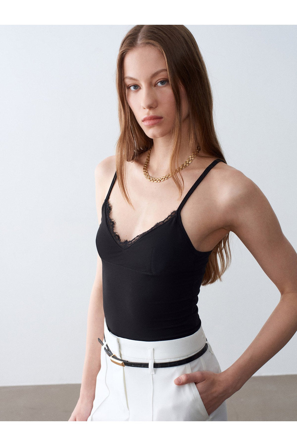 21191 Dantelli Top-Siyah