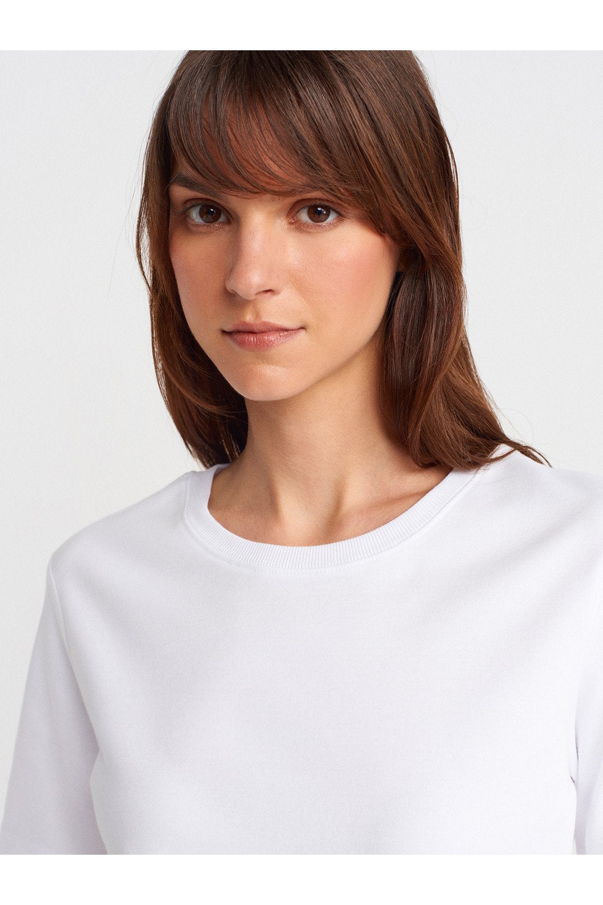31763 %100 Pamuk Bisiklet Yaka T-shirt-Beyaz