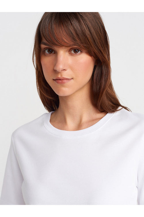 31763 %100 Pamuk Bisiklet Yaka T-shirt-Beyaz