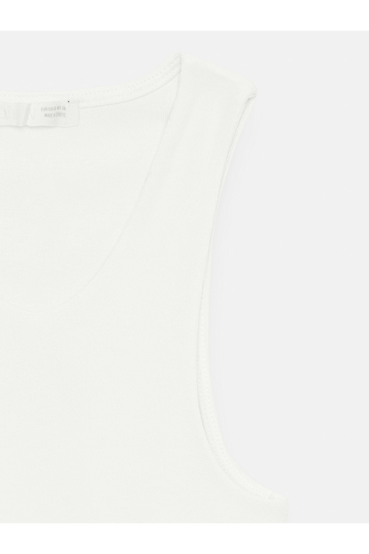 32941 Halter Yaka Crop Top-Ekru