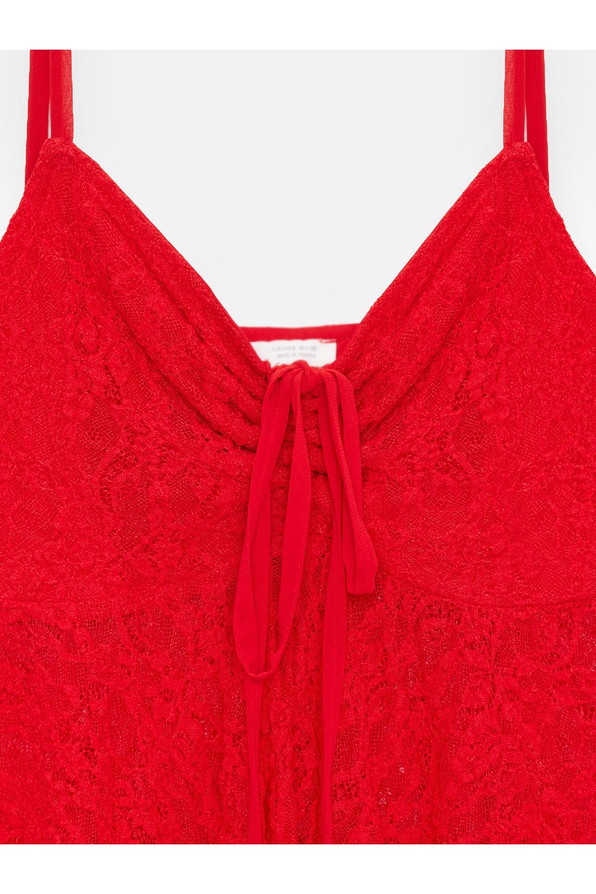 32768 Askılı Dantel Top-Kırmızı