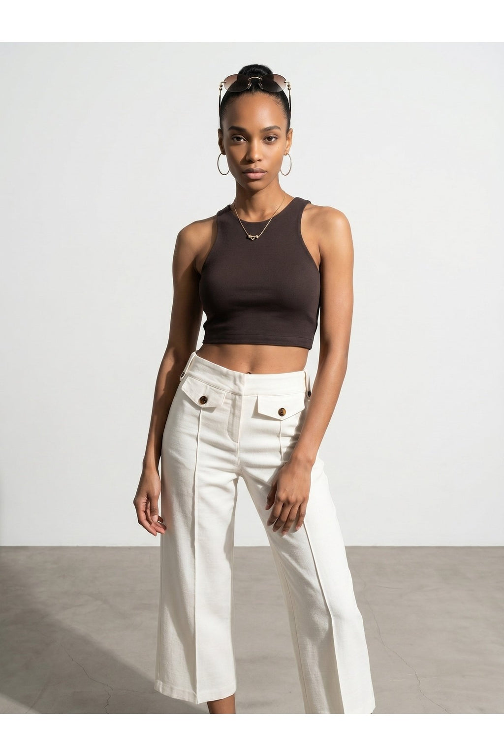 32941 Lyocell Crop Top-Koyu Kahve