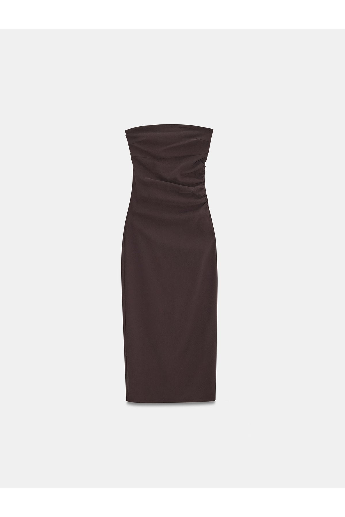 91368 Straplez Midi Elbise-Koyu Kahve