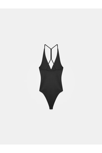 21175 Halter Yaka Bodysuit-Siyah