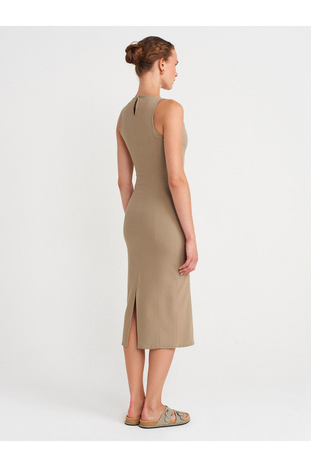 91099 Vücuda Oturan Midi Elbise-Çağla