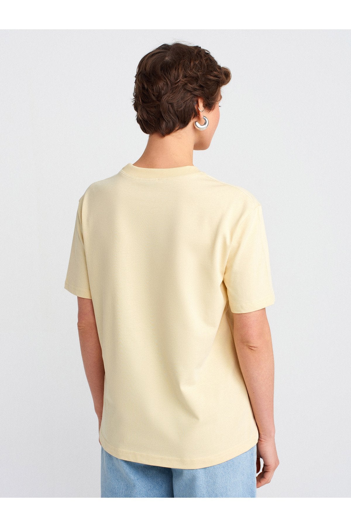 30312 %100 Pamuk Bisiklet Yaka T-Shirt-Açık Sarı
