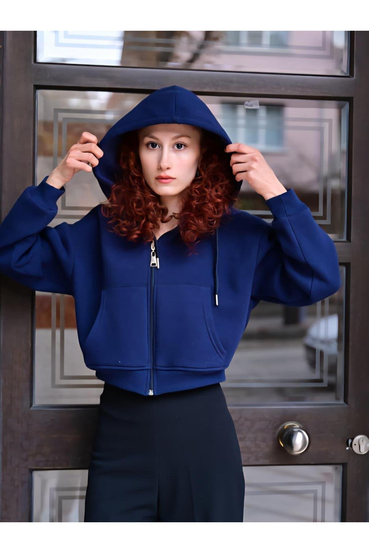 Kapüşonlu Crop Sweatshirt -Beyaz