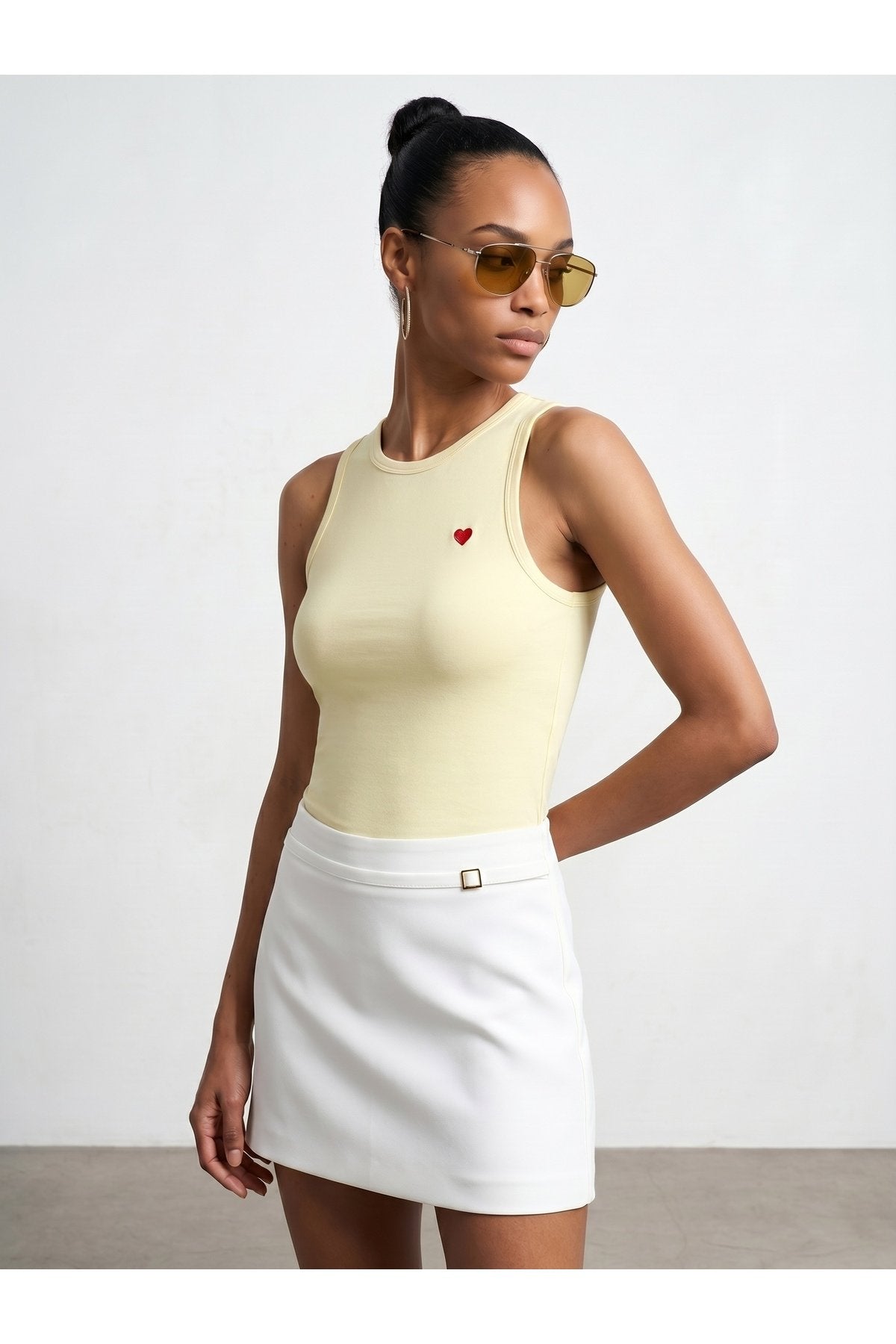 21259 Bisiklet Yaka Top-Açık Sarı