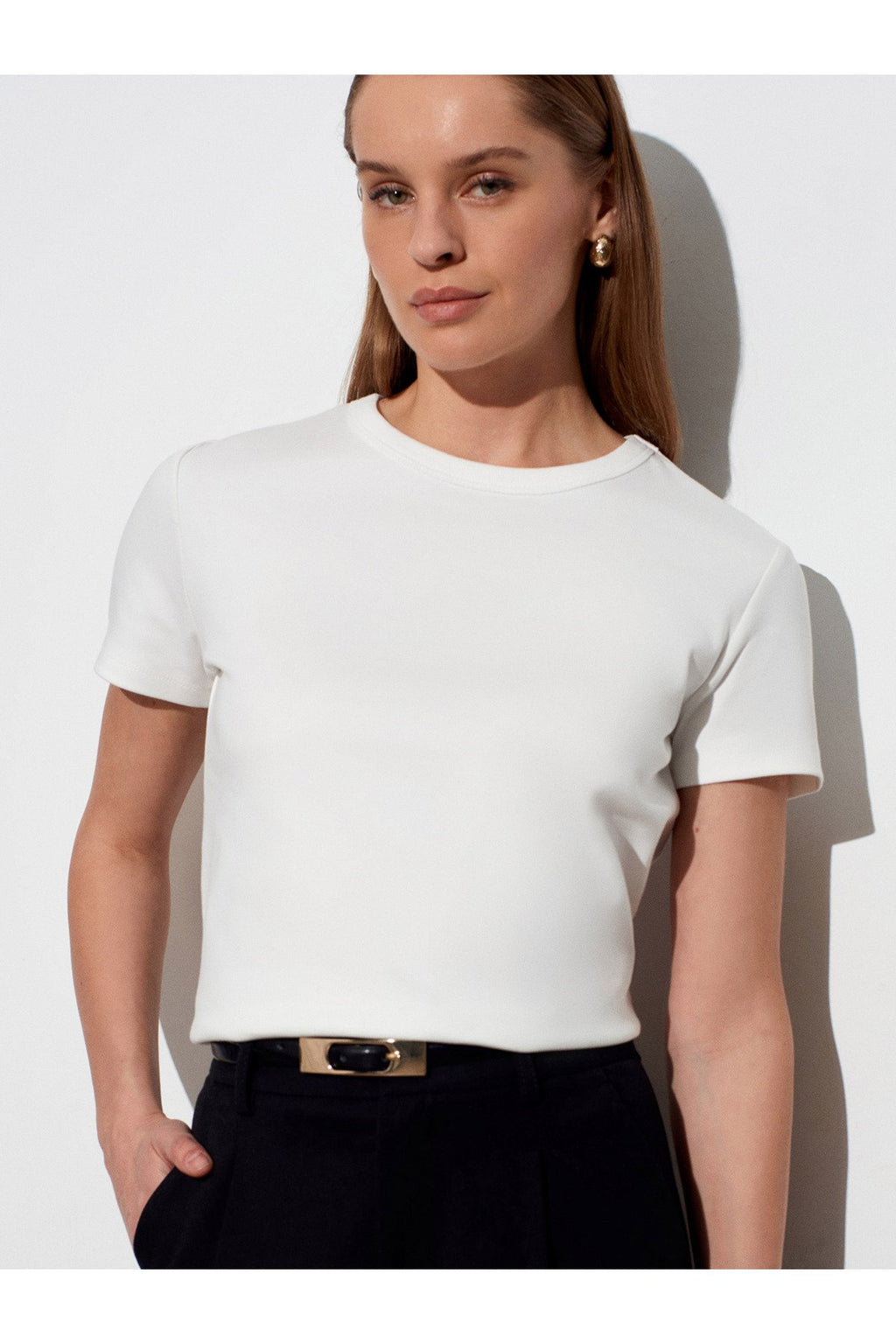 32779 Bisiklet Yaka T-shirt-Ekru