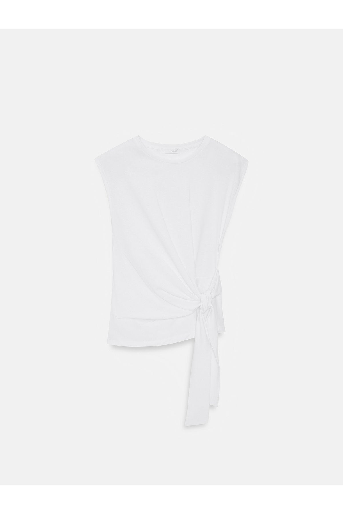32724 %100 Pamuk Bağlama Detaylı T-shirt-Beyaz