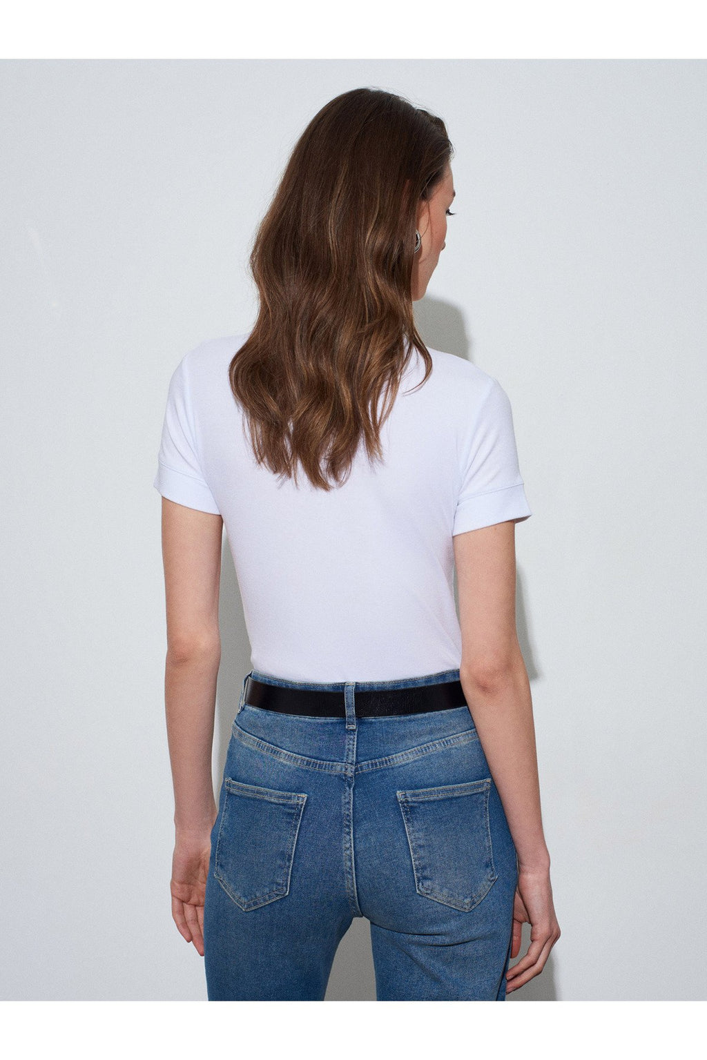 32637 Bisiklet Yaka T-Shirt-Beyaz
