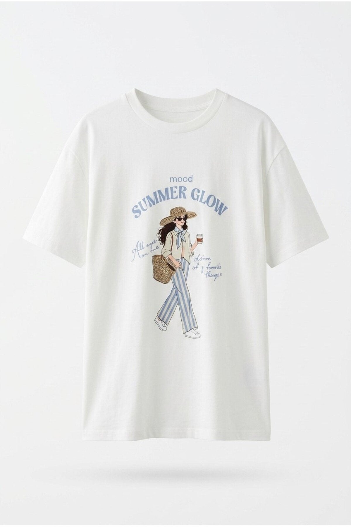 Baskı Nakış Detaylı T-shirt Ekru