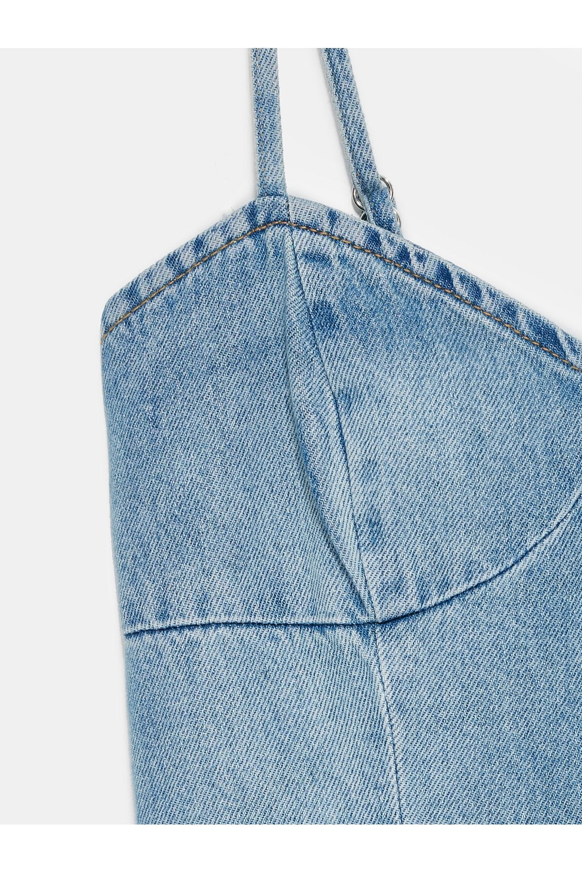 90582 %100 Pamuk Mini Denim Elbise-Mavi
