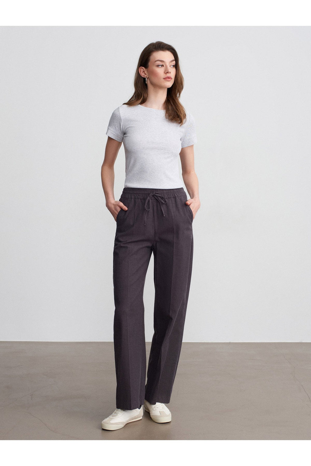 32637 Bisiklet Yaka T-Shirt-Gri Melanj