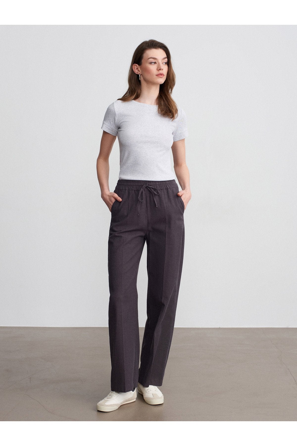 32637 Bisiklet Yaka T-Shirt-Gri Melanj
