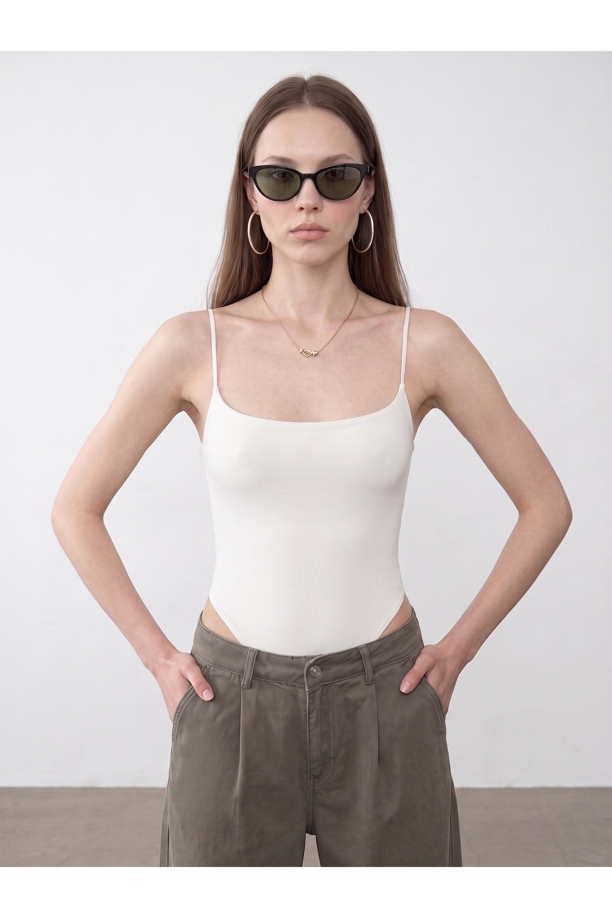 21216 Askılı Bodysuit-Ekru
