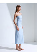 91368 Straplez Midi Elbise-Açık Mavi