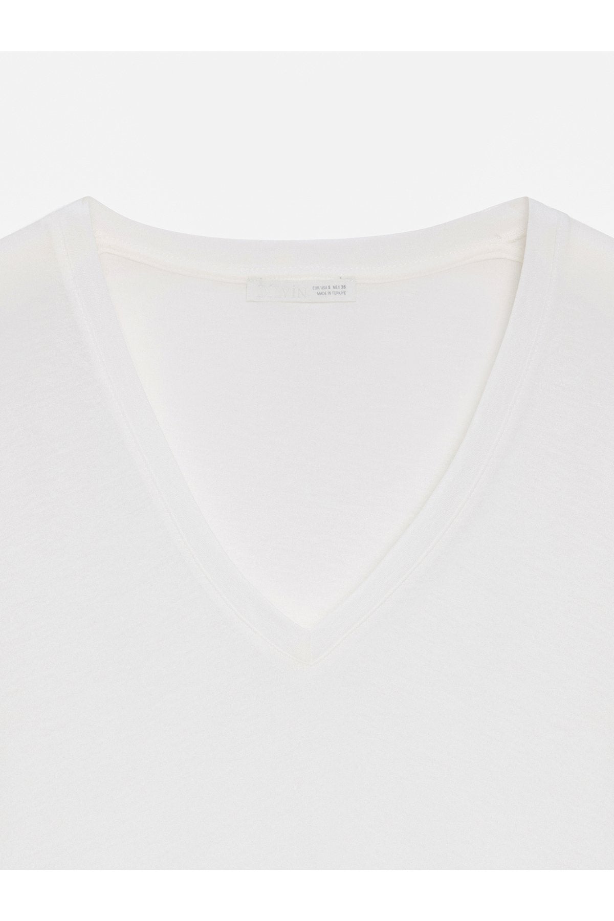 32847 Lyocell Karışımlı V Yaka T-shirt-Ekru