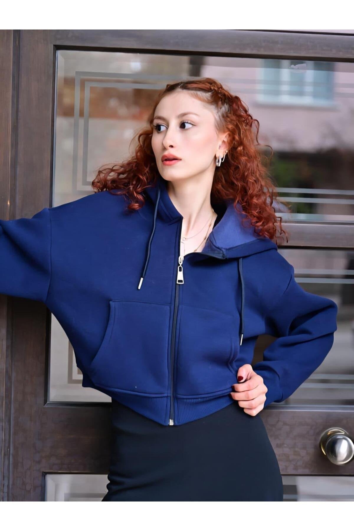 Kapüşonlu Crop Sweatshirt -Beyaz